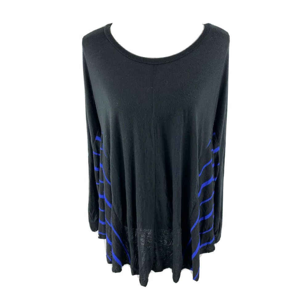 Comfy USA Size M Striped Side Panel Blouse Tunic Top Black Thin Long Sleeve
